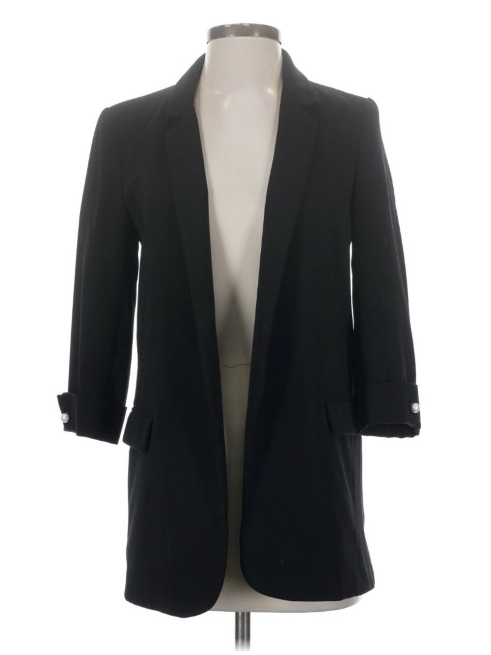Zara Basic Black Longline Open Blazer